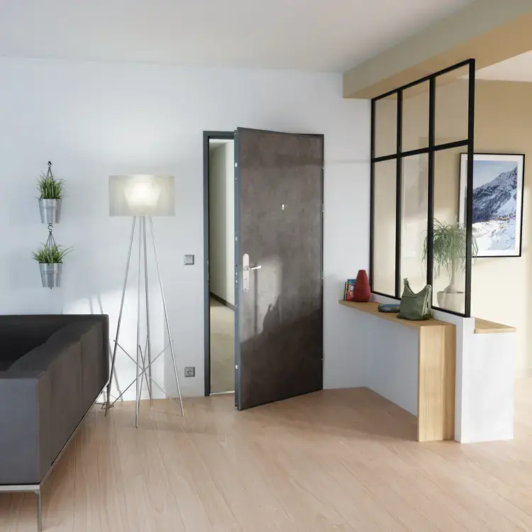Porte blindée d'appartement Diamant 2 PICARD SERRURES dans une entrée avec verrière